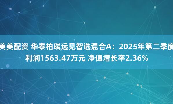 美美配资 华泰柏瑞远见智选混合A：2025年第二季度利润1563.47万元 净值增长率2.36%