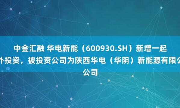 中金汇融 华电新能（600930.SH）新增一起对外投资，被投资公司为陕西华电（华阴）新能源有限公司